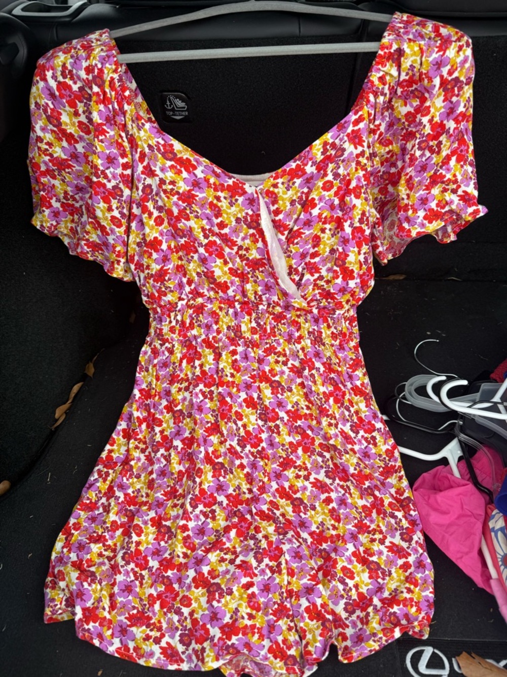 Lush Floral Pink Red Yellow Short Sleeve Romper